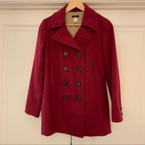 Red J. Crew pea coat